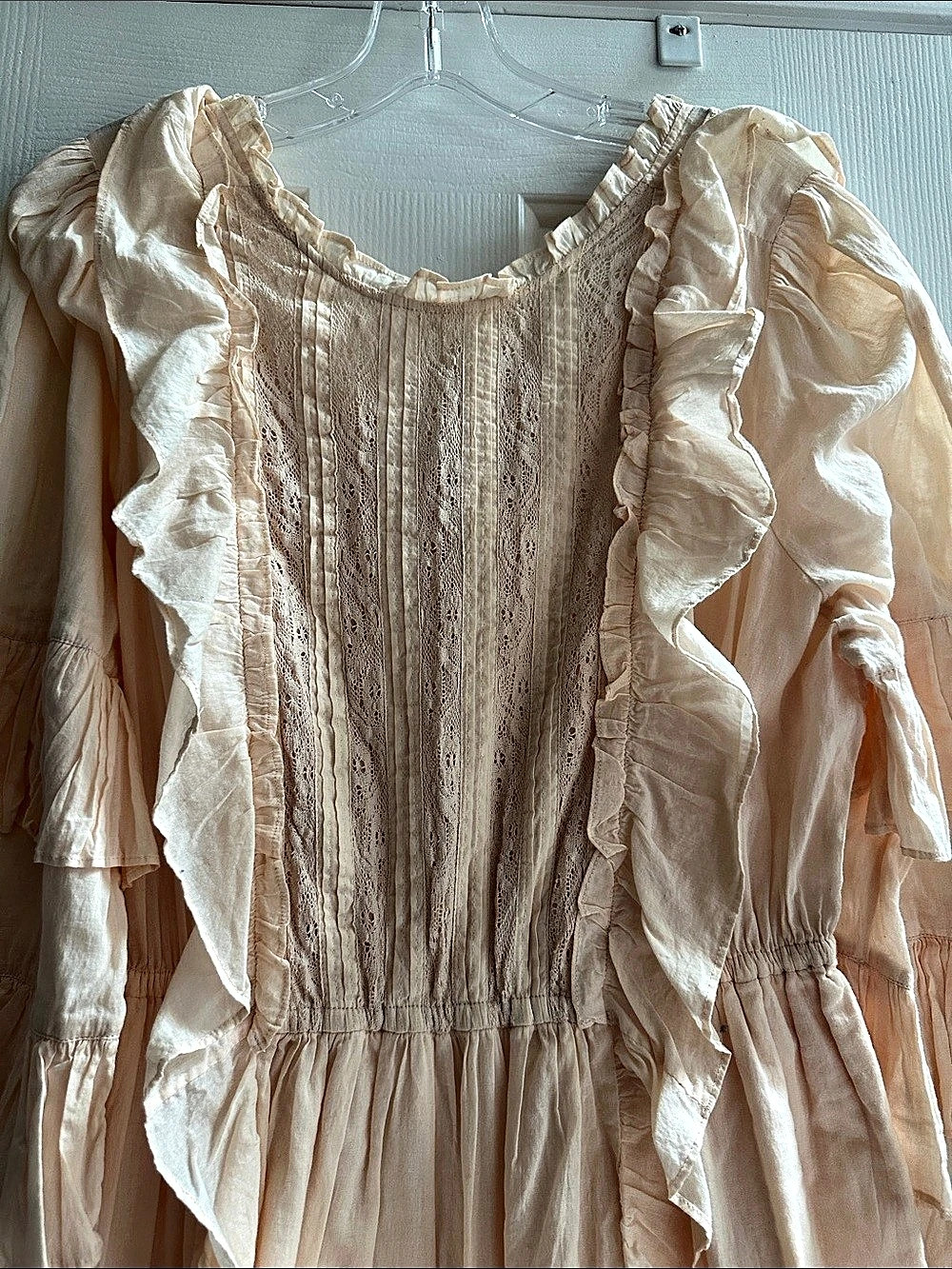 Happy Nature Ruffle Mini Dress in Peach Pink Size Small Prairie Victorian Coquet - Picture 4 of 13